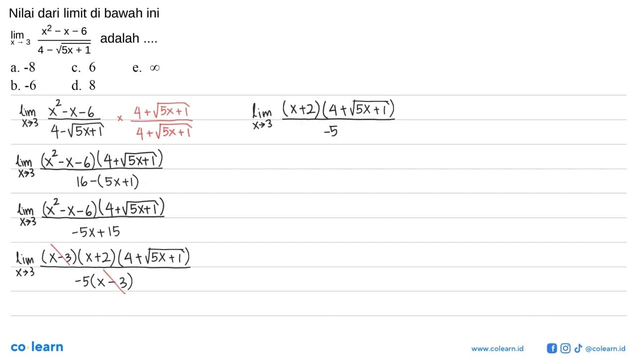 Nilai dari limit di bawah ini lim x->3