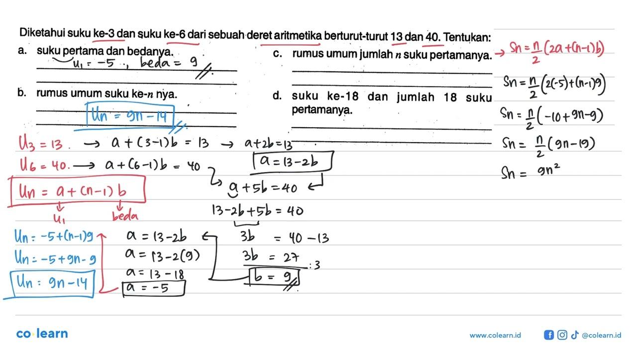 Diketahui suku ke-3 dan suku ke-6 dari sebuah deret