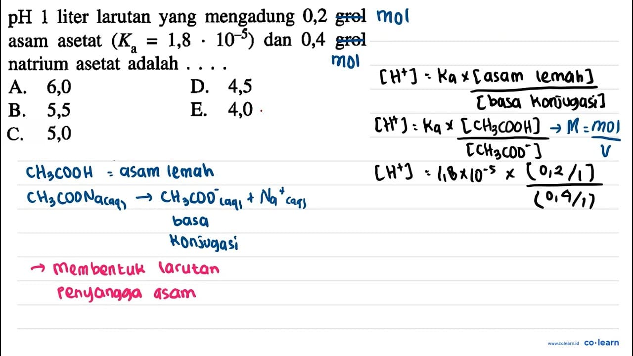 pH 1 liter larutan yang mengadung 0,2 grol asam asetat