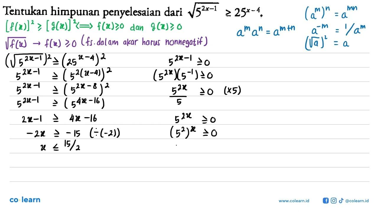 Tentukan himpunan penyelesaian dari