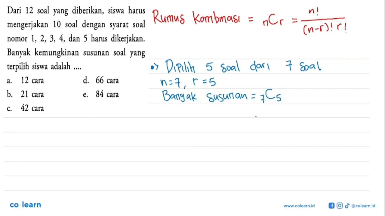 Dari 12 soal yang diberikan, siswa harus mengerjakan 10