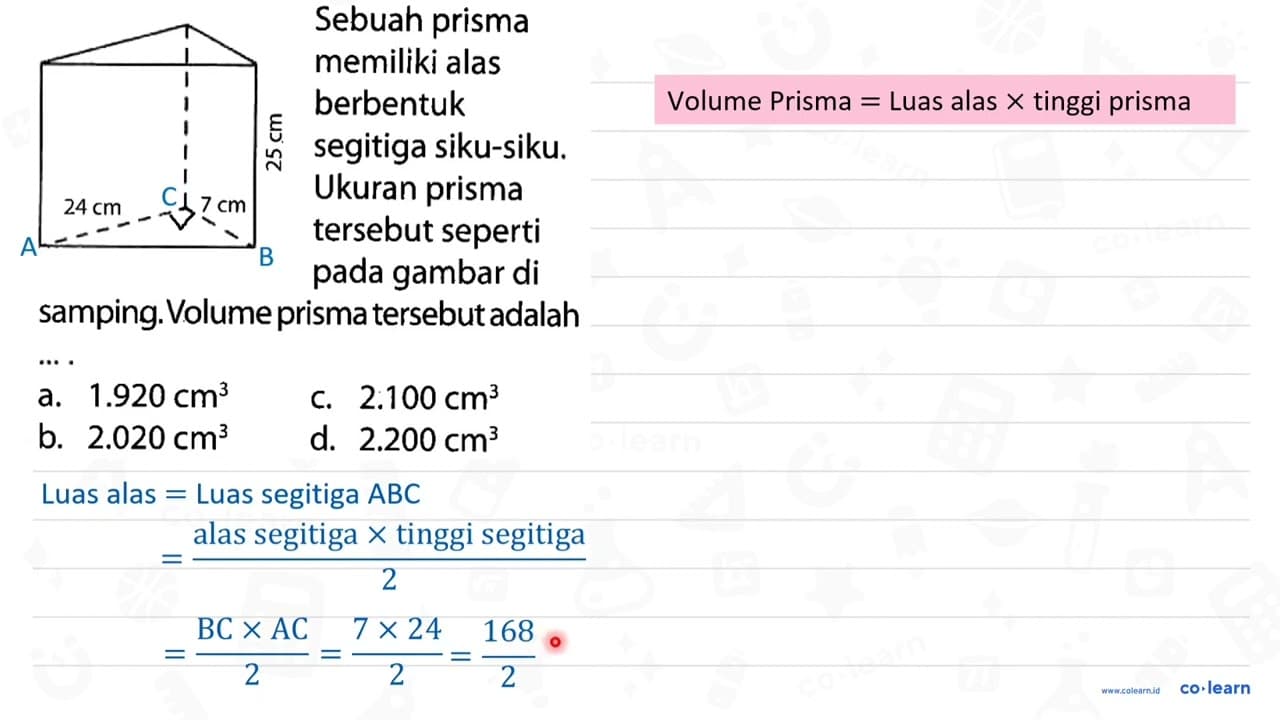 Sebuah prisma memiliki alas berbentuk samping. Volume