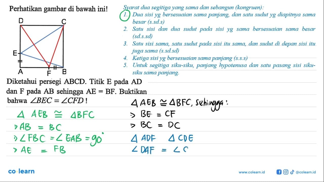 Perhatikan gambar di bawah ini!Diketahui persegi ABCD.