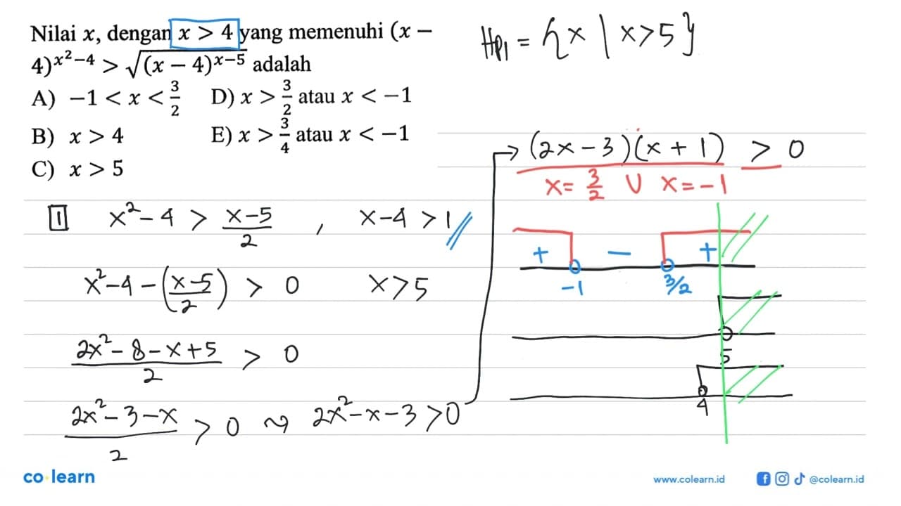 Nilai x, dengan x > 4 yang memenuhi