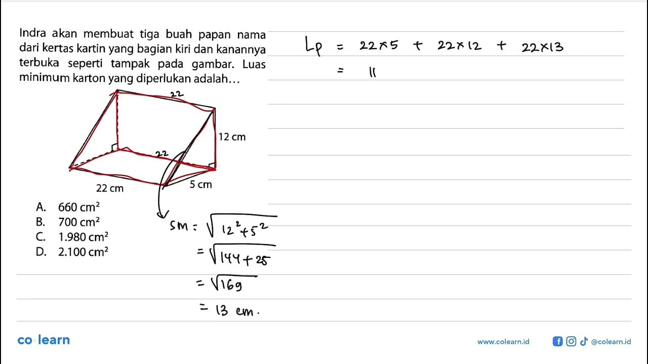 Indra akan membuat tiga buah papan nama dari kertas kartin