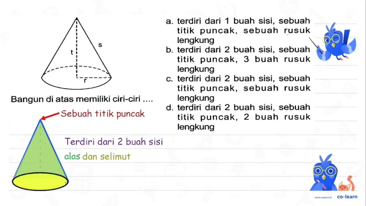 a. terdiri dari 1 buah sisi, sebuah titik puncak, sebuah