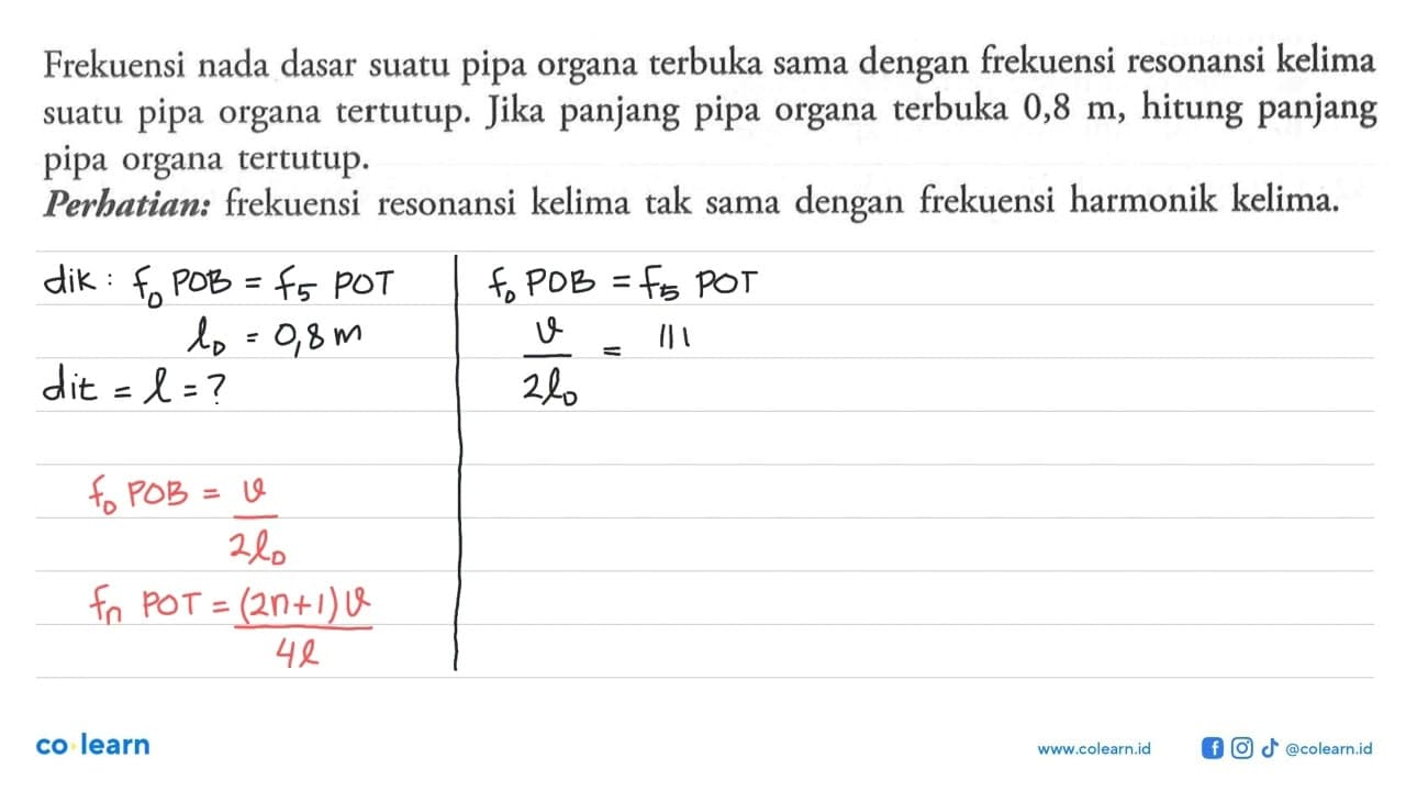 Frekuensi nada dasr suatu pipa organa terbuka sama dengan