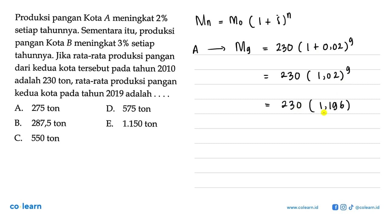 Produksi pangan Kota A meningkat 2% setiap tahunnya.