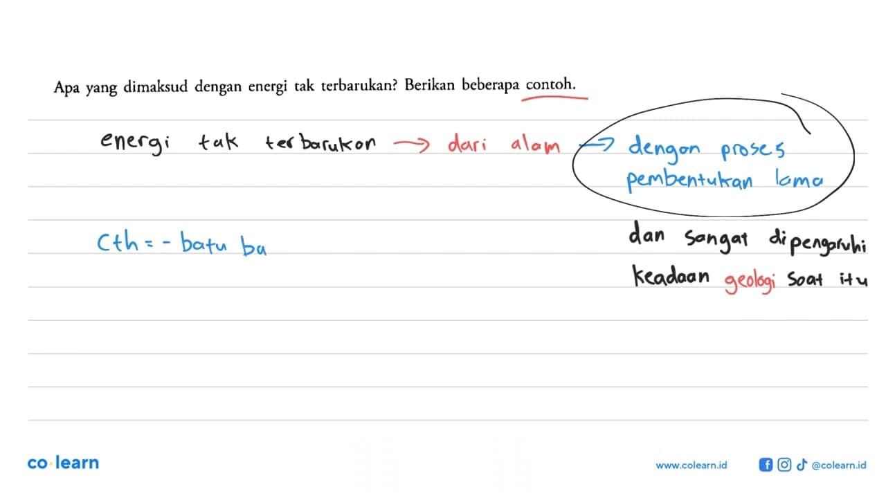 Apa yang dimaksud dengan energi tak terbarukan? Berikan