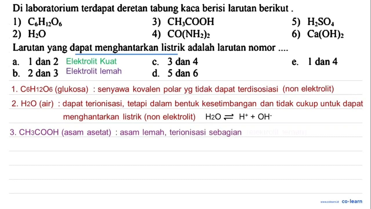 Di laboratorium terdapat deretan tabung kaca berisi larutan