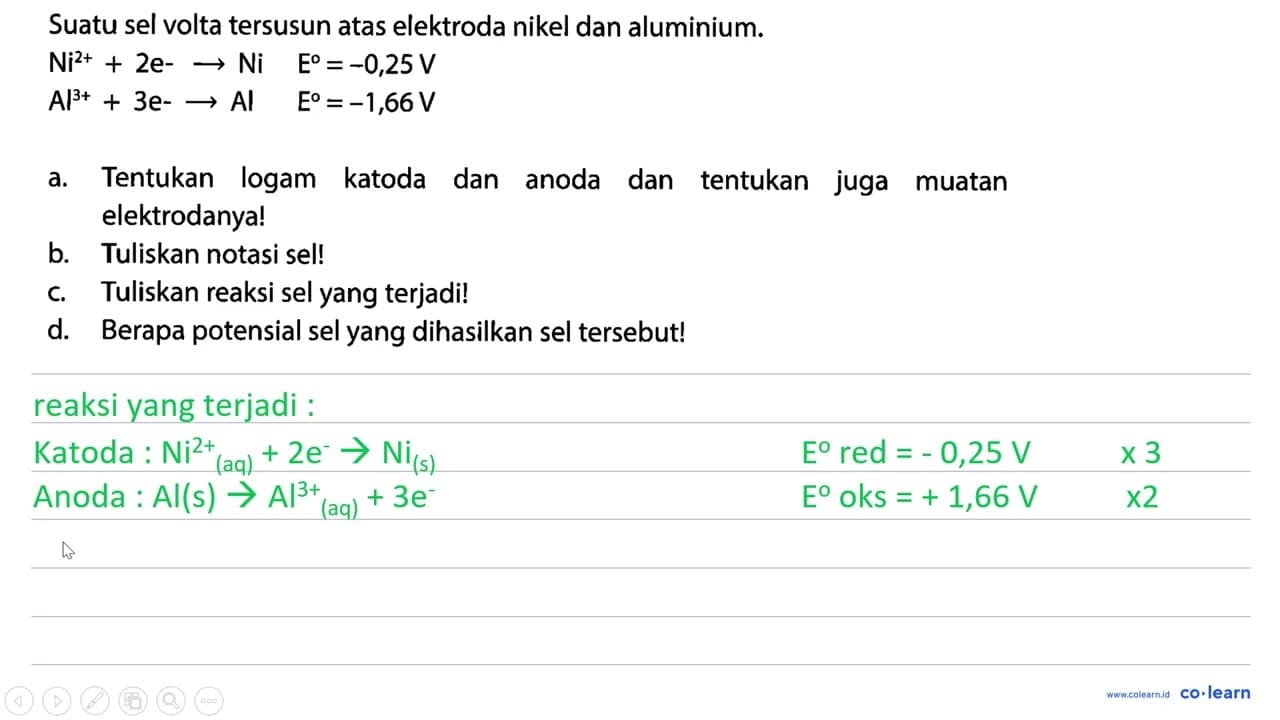 Suatu sel volta tersusun atas elektroda nikel dan