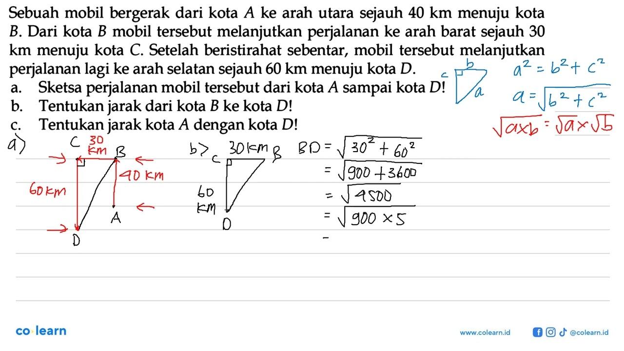 Sebuah mobil bergerak dari kota A ke arah utara sejauh 40