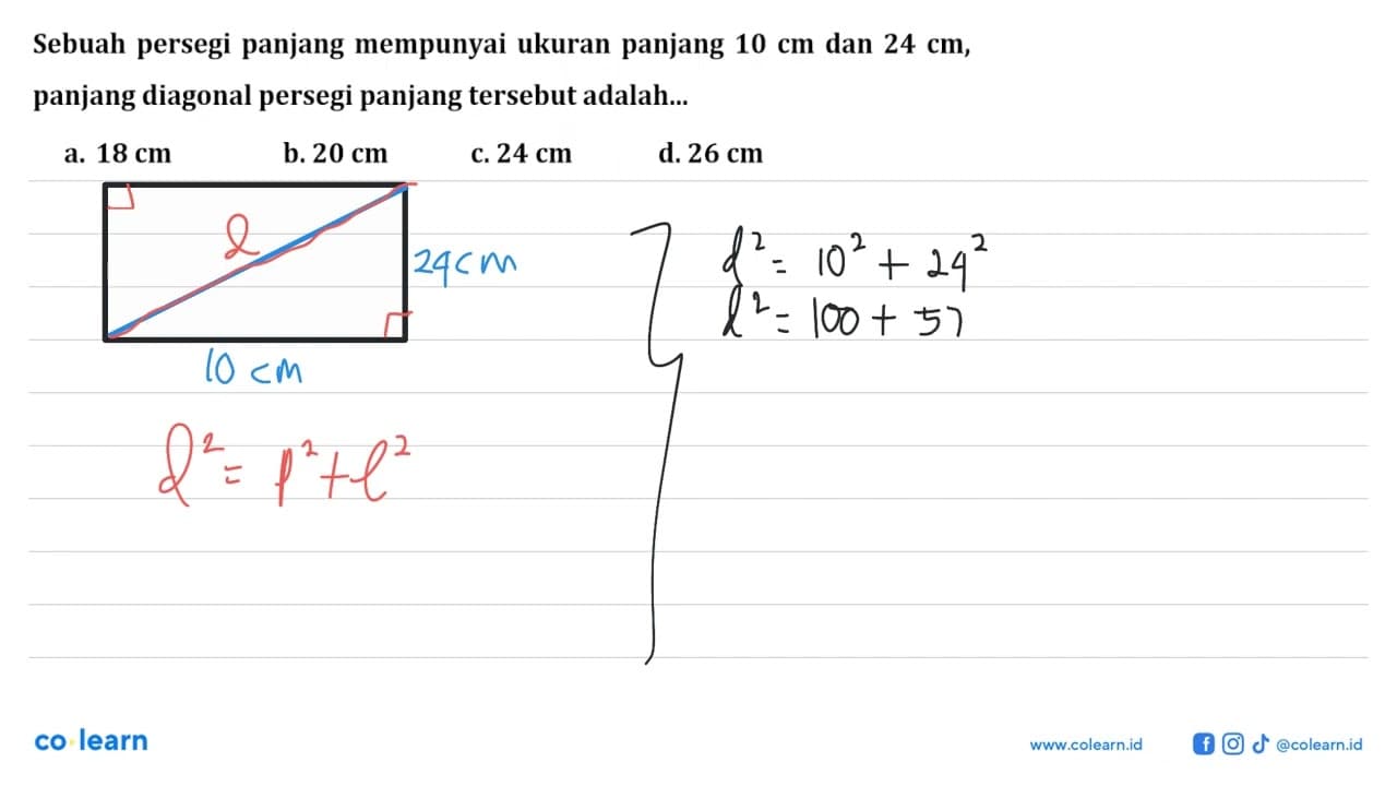 Sebuah persegi panjang mempunyai ukuran panjang 10 cm dan