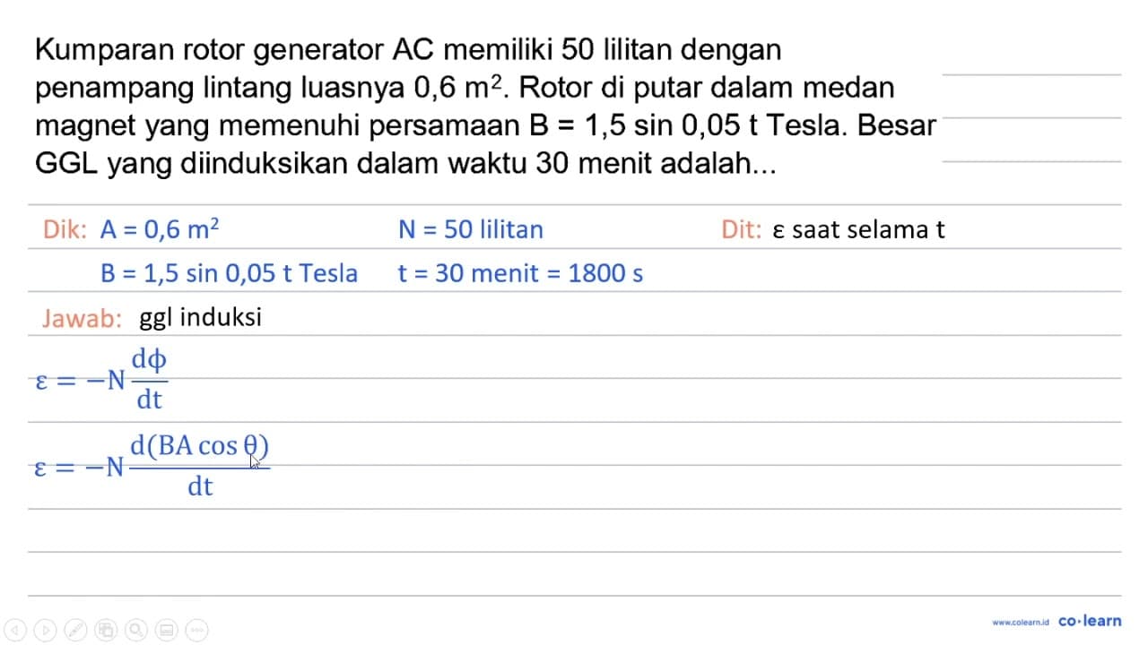 Kumparan rotor generator A C memiliki 50 lilitan dengan