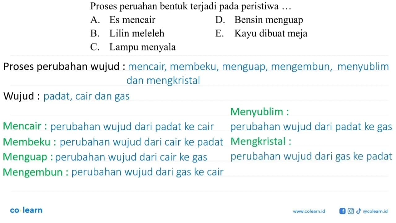 Proses peruahan bentuk terjadi pada peristiwa ...