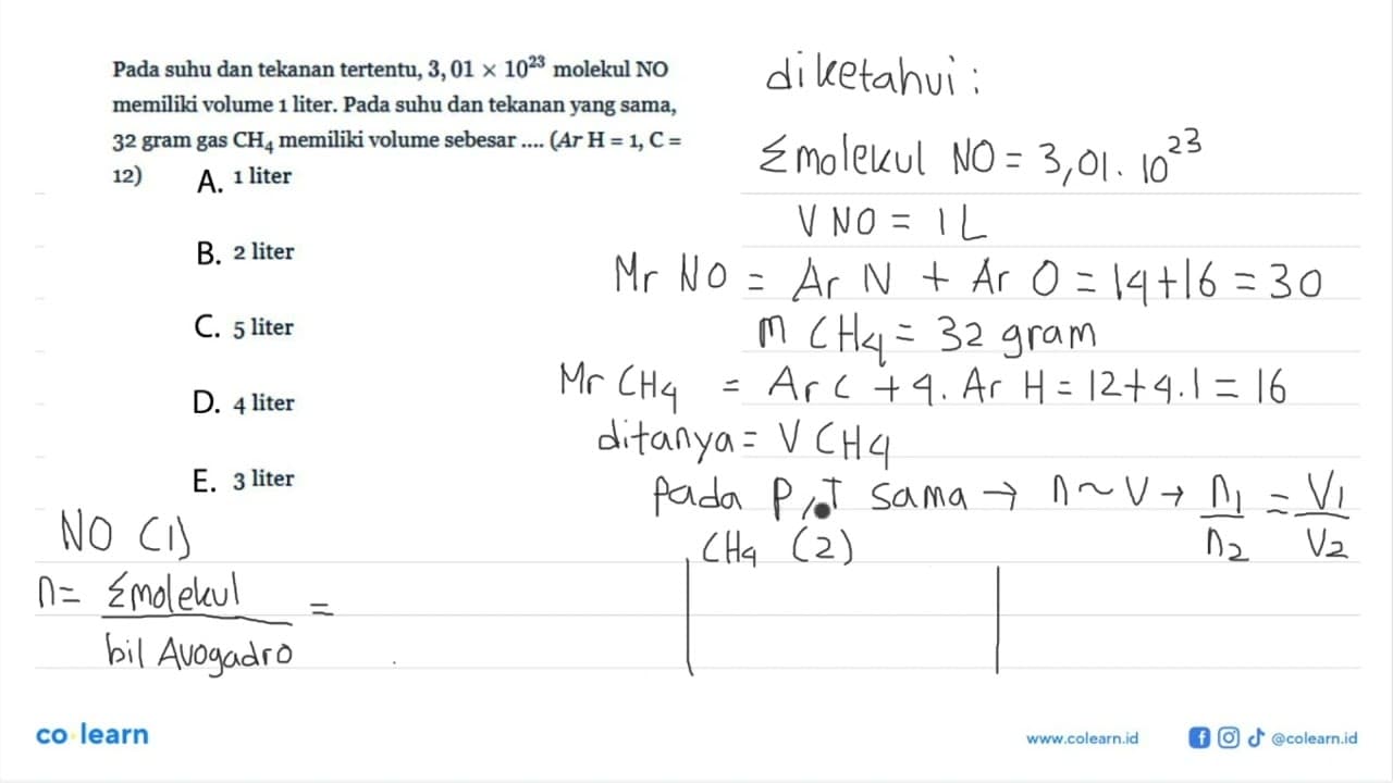 Pada suhu dan tekanan tertentu, 3,01 x 10^23 molekul NO