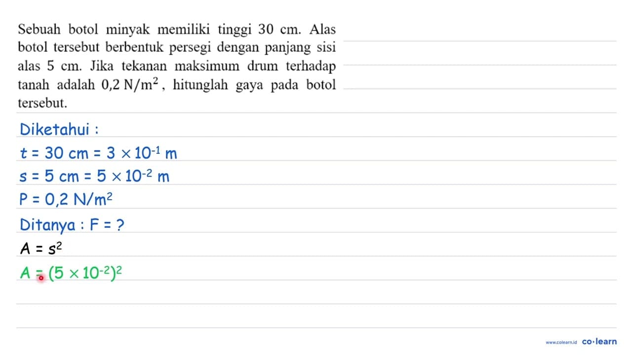 Sebuah botol minyak memiliki tinggi 30 cm. Alas botol