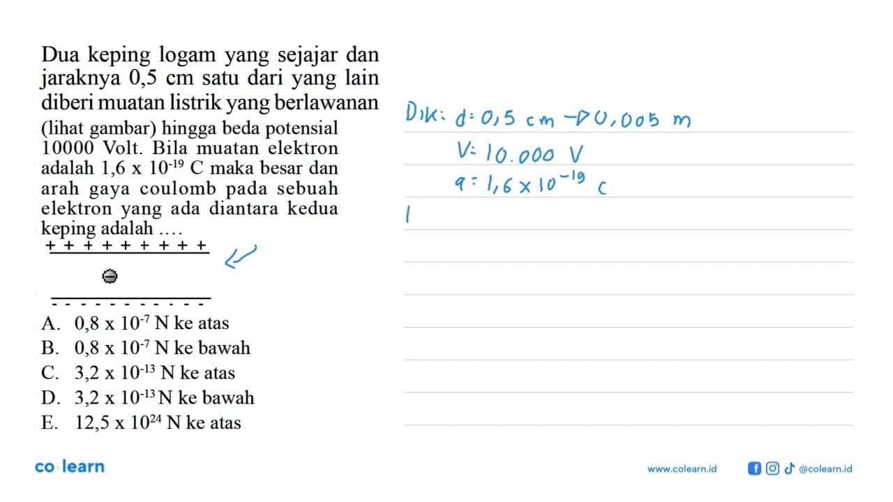 Dua keping logam yang sejajar dan jaraknya 0,5 cm satu dari