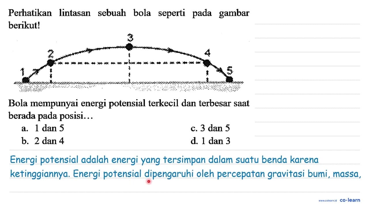 Perhatikan lintasan sebuah bola seperti pada gambar