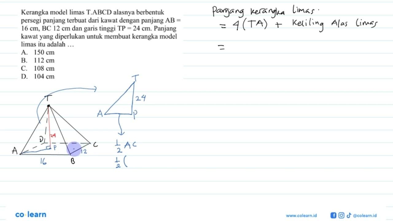 Kerangka model limas T.ABCD alasnya berbentuk persegi