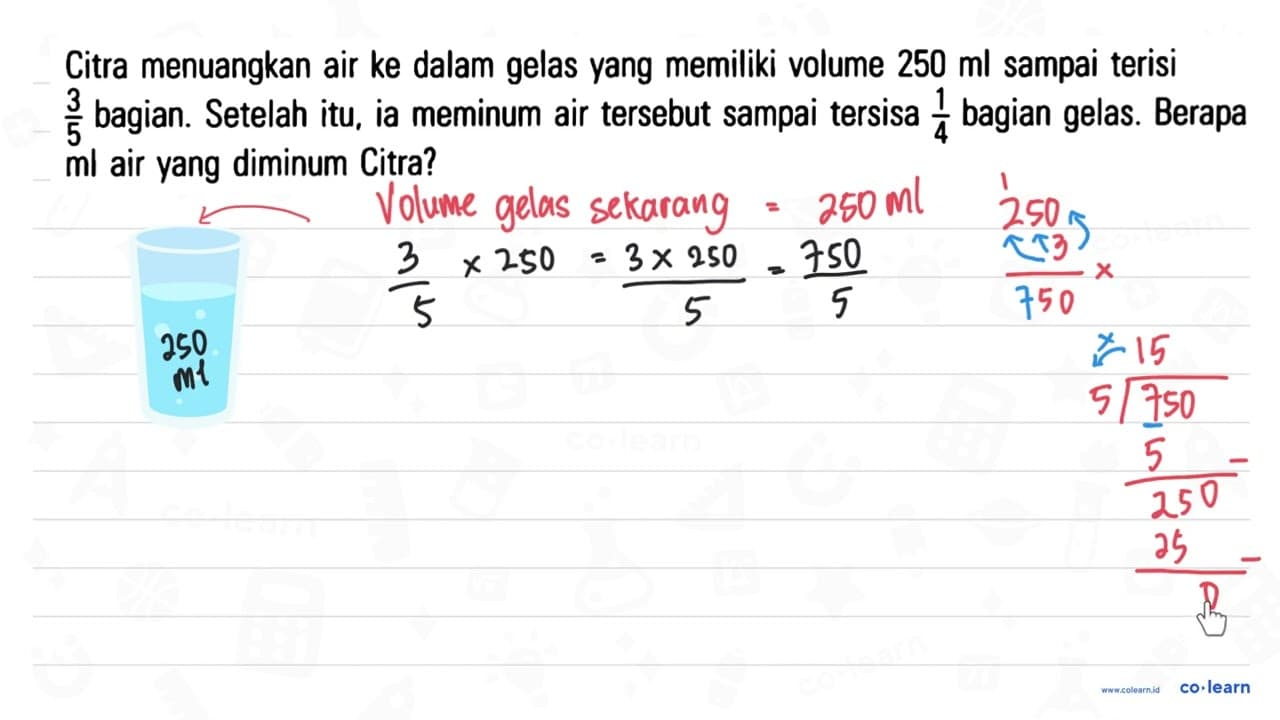 Citra menuangkan air ke dalam gelas yang memiliki volume