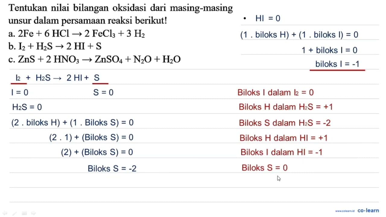 Tentukan nilai bilangan oksidasi dari masing-masing unsur