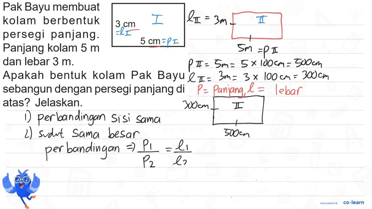 Pak Bayu membuat kolam berbentuk persegi panjang. Panjang