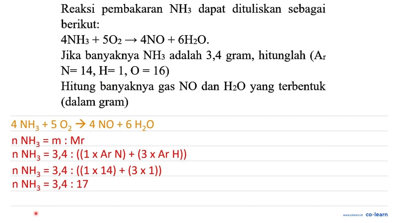 Reaksi pembakaran NH2 dapat dituliskan sebagai berikut: 4