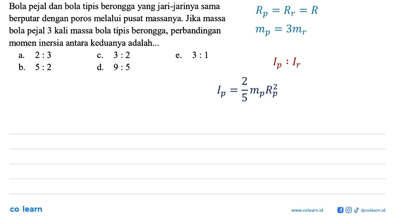 Bola pejal dan bola tipis berongga yang jari-jarinya sama