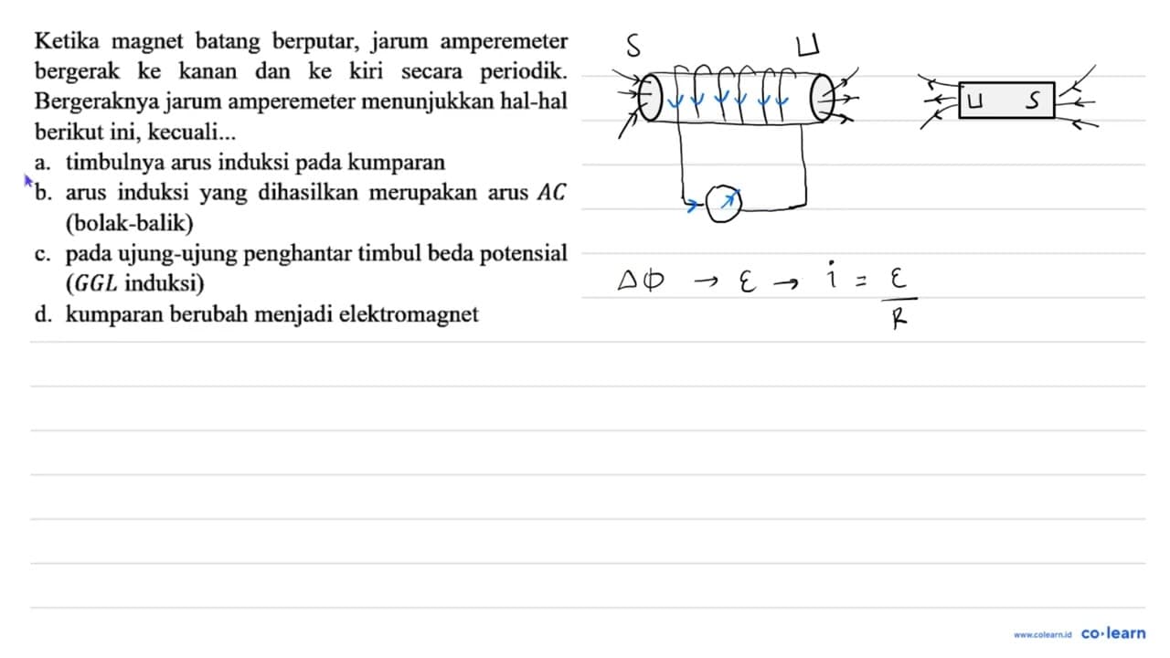 Ketika magnet batang berputar, jarum amperemeter bergerak