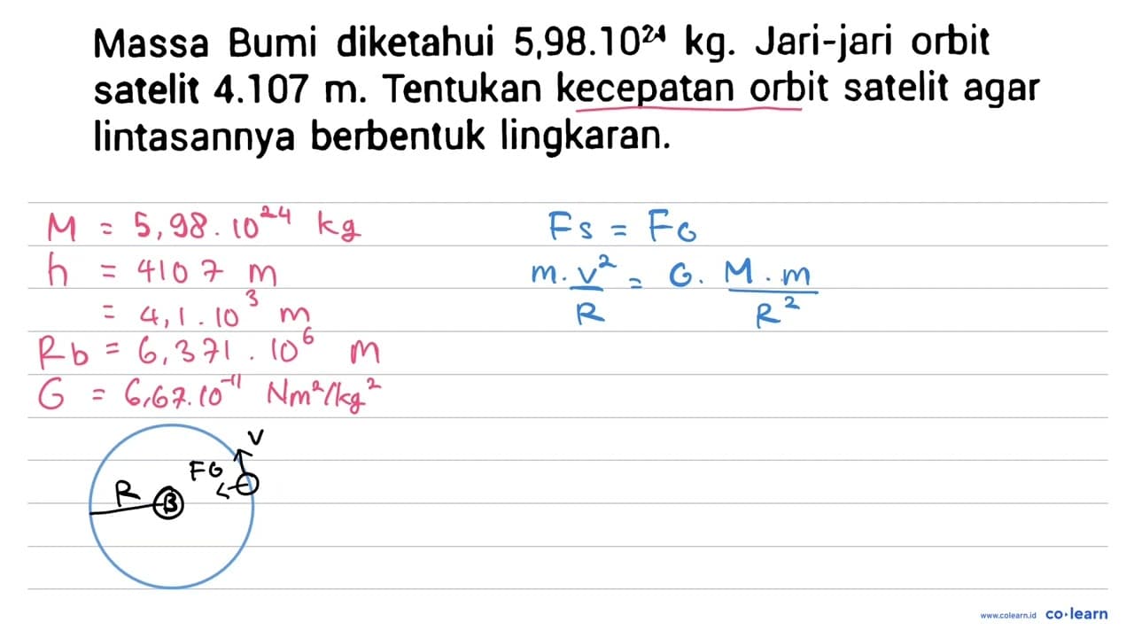 Massa Bumi diketahui 5,98.10^24 kg. Jari-jari orbit satelit