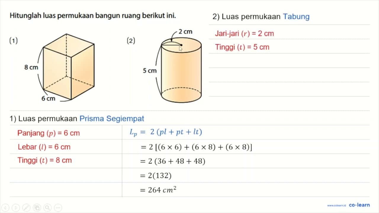 Hitunglah luas permukaan bangun ruang berikut ini. (1) 8 cm