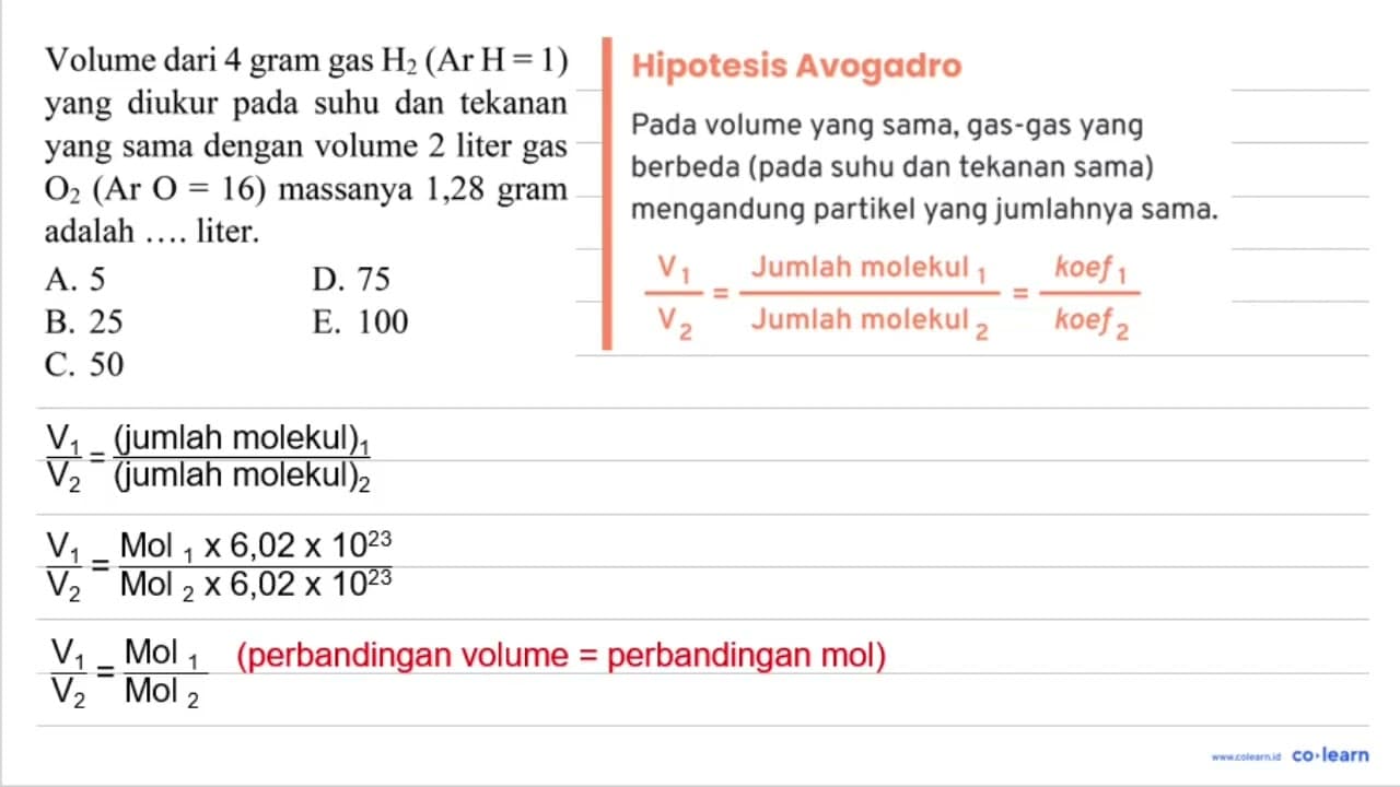 Volume dari 4 gram gas H_(2)(Ar H=1) yang diukur pada suhu