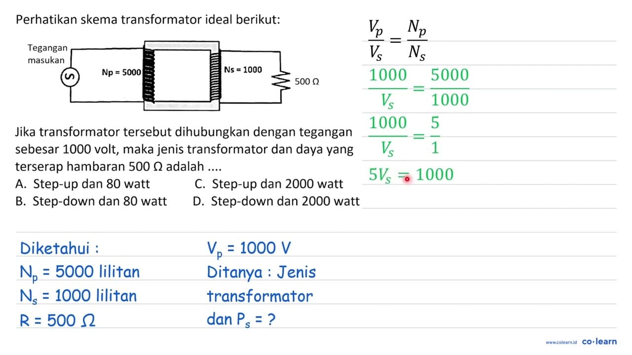 Perhatikan skema transformator ideal berikut: Tegangan