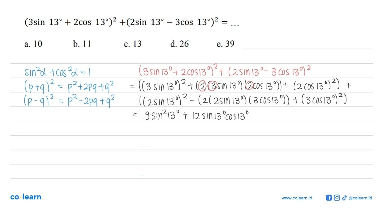 (3sin 13+2cos 13)^2+(2sin 13-3cos 13)^2= ....