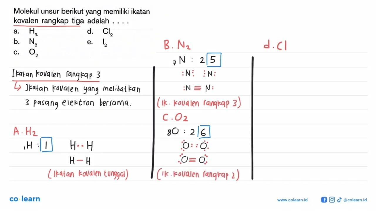 Molekul unsur berikut yang memiliki ikatan kovalen rangkap