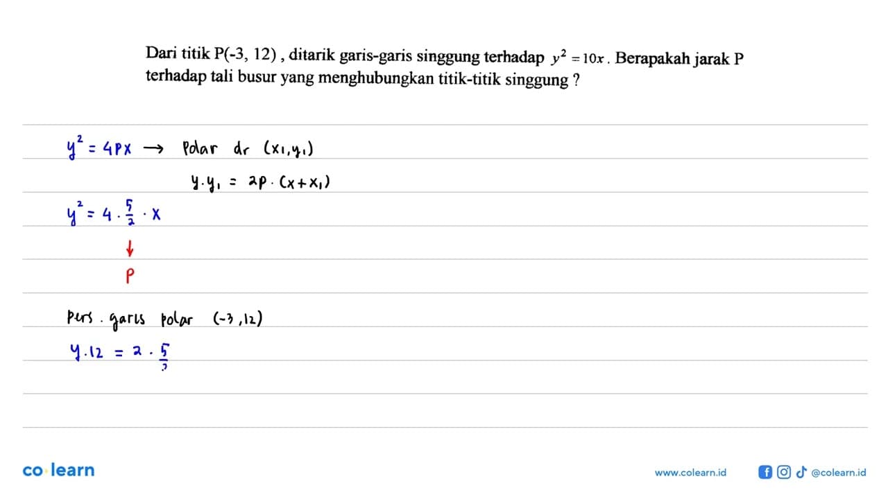 Dari titik P(-3, 12) ditarik garis-garis singgung terhadap