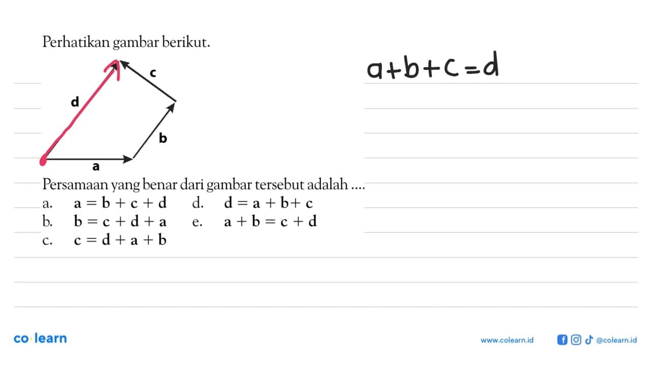 Perhatikan gambar berikut.d c b a Persamaan yang benar dari