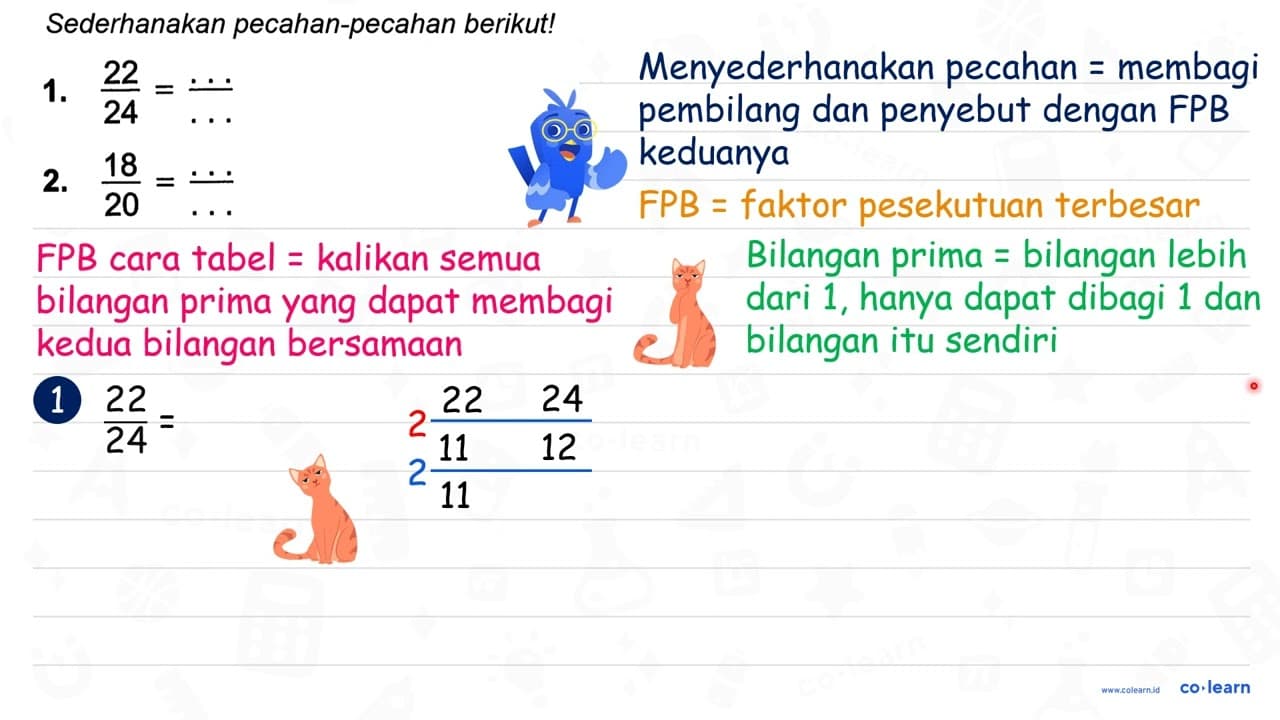 Sederhanakan pecahan-pecahan berikut! 1.