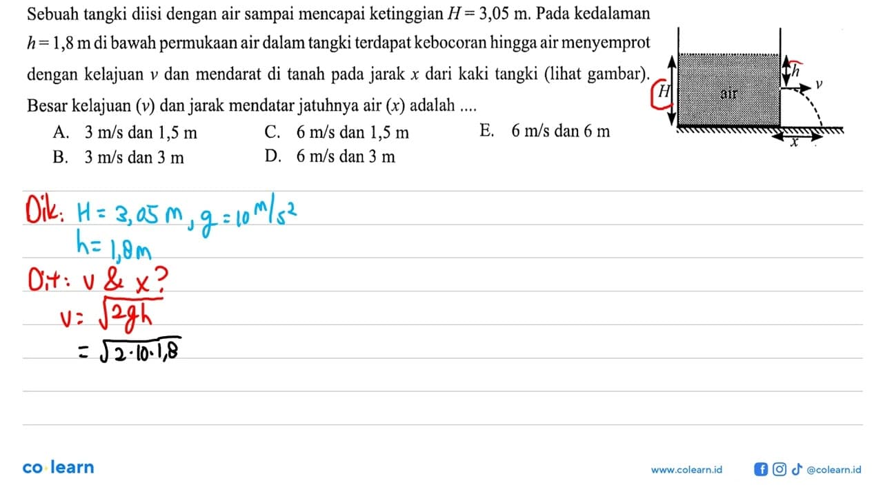 Sebuah tangki diisi dengan air sampai mencapai ketinggian H