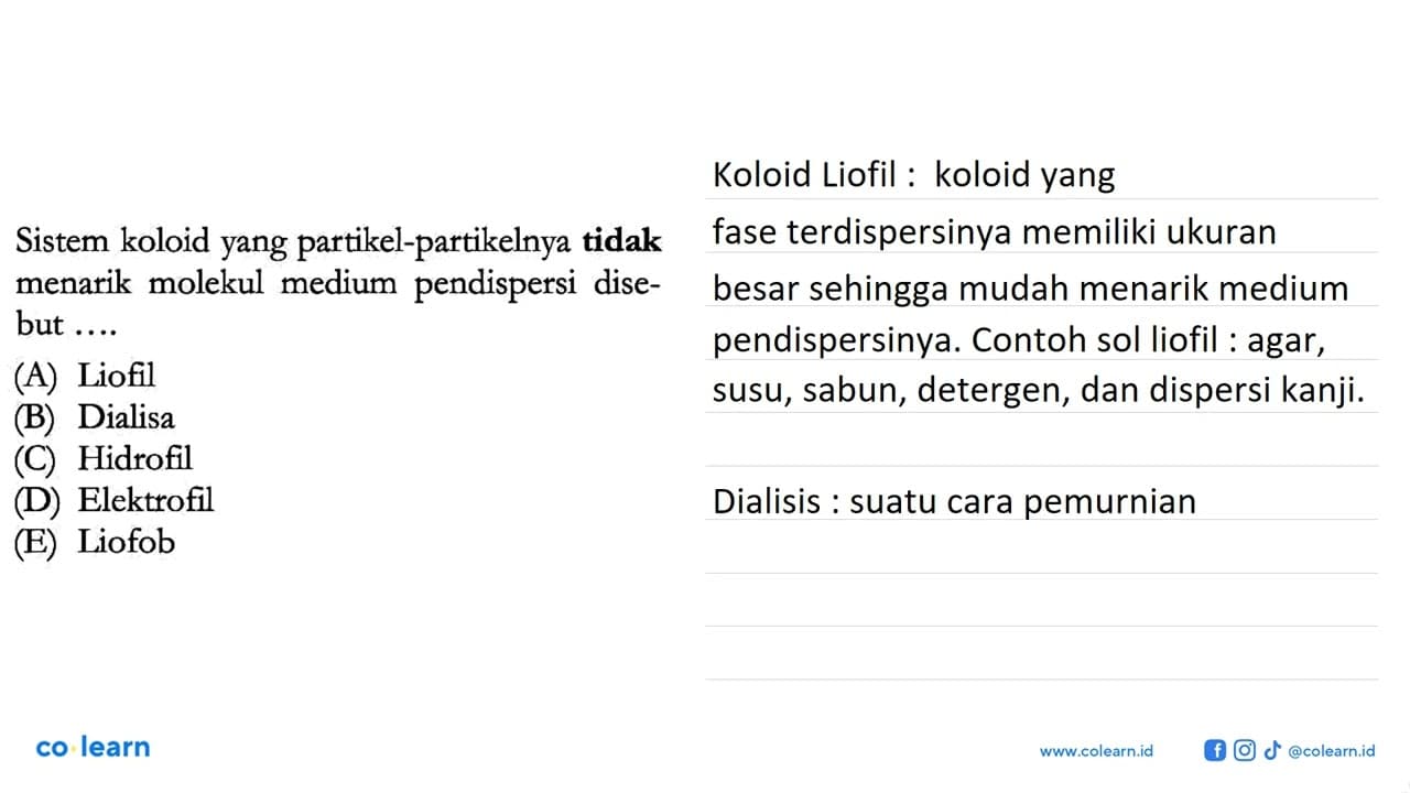 Sistem koloid yang partikel-partikelnya tidak menarik