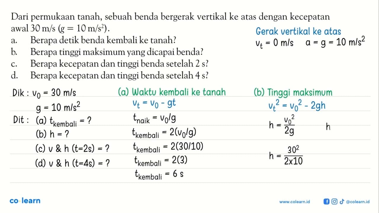 Dari permukaan tanah, sebuah benda bergerak vertikal ke