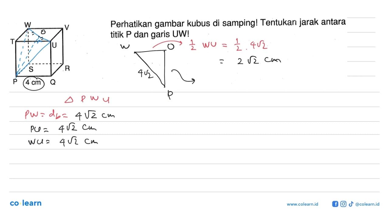 Perhatikan gambar kubus di samping! Tentukan jarak antara