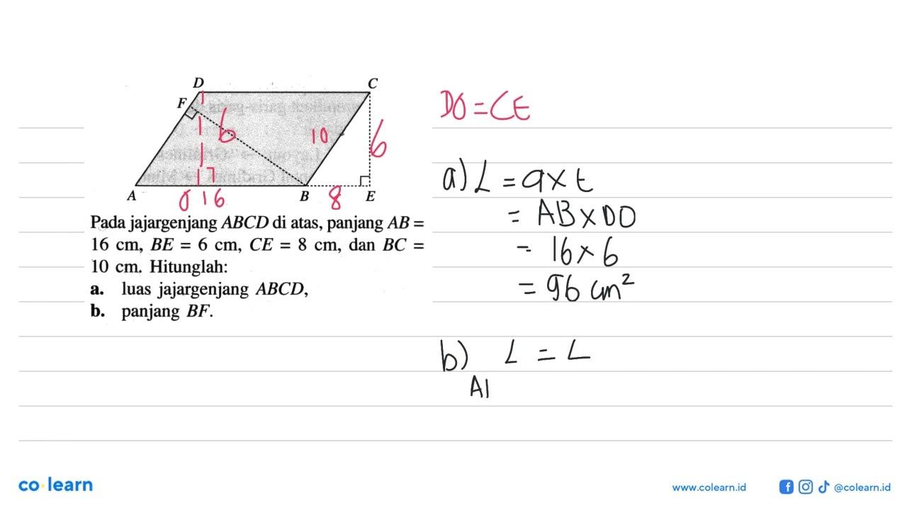 D C F A B EPada jajargenjang ABCD di atas, panjang AB=16
