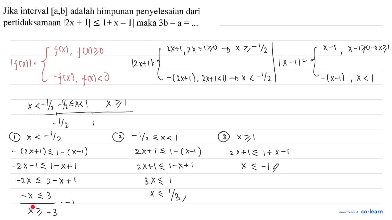 Jika interval [a, b] adalah himpunan penyelesaian dari