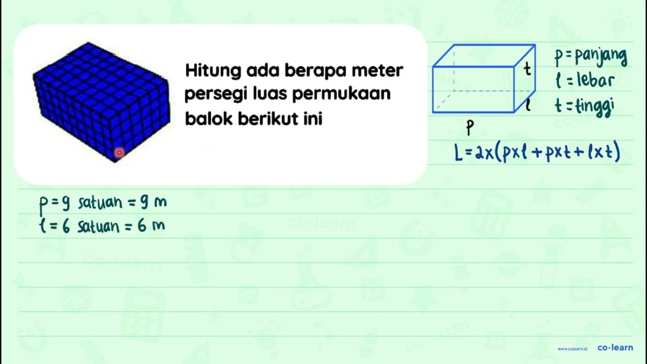 Hitung ada berapa meter persegi luas permukaan balok