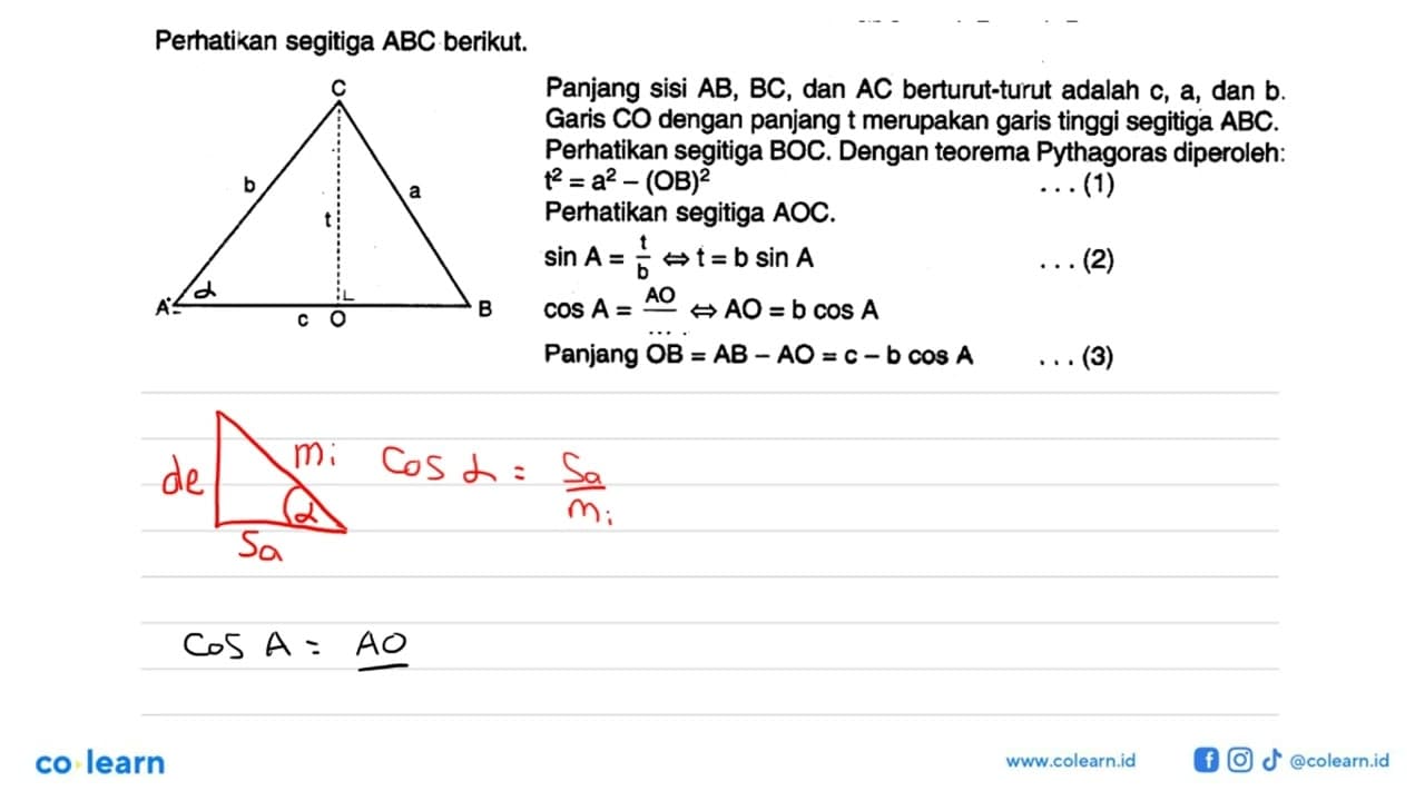 Perhatikan segitiga ABC berikut.Gambar: segitiga ABC dengan