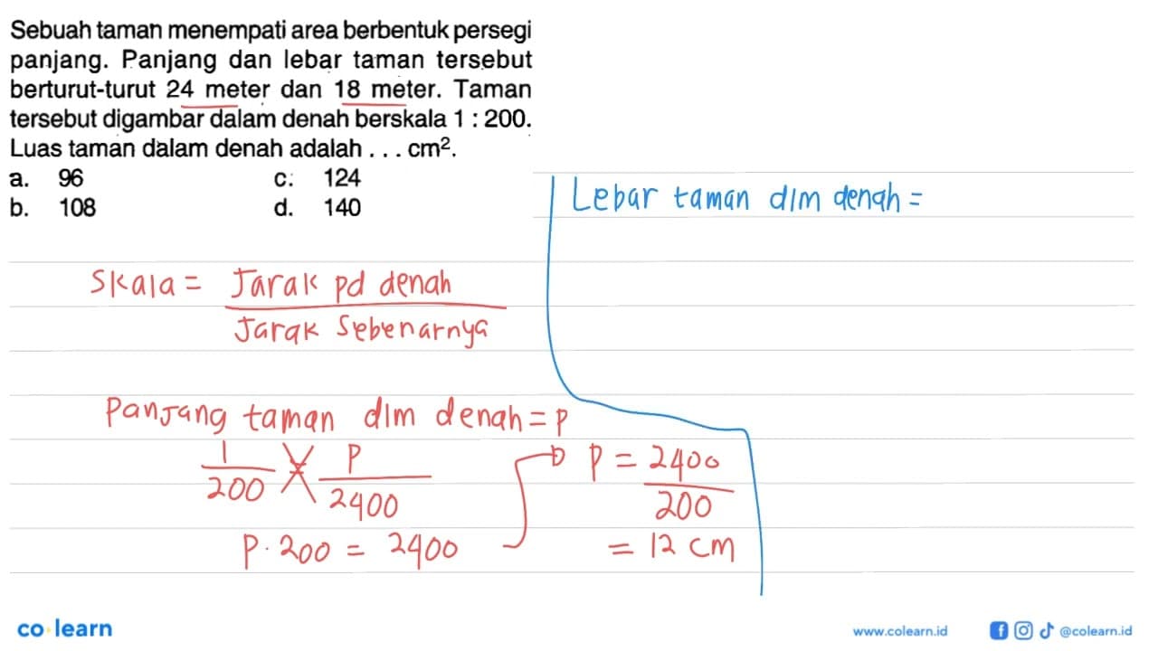 Sebuah taman menempati area berbentuk persegi panjang.