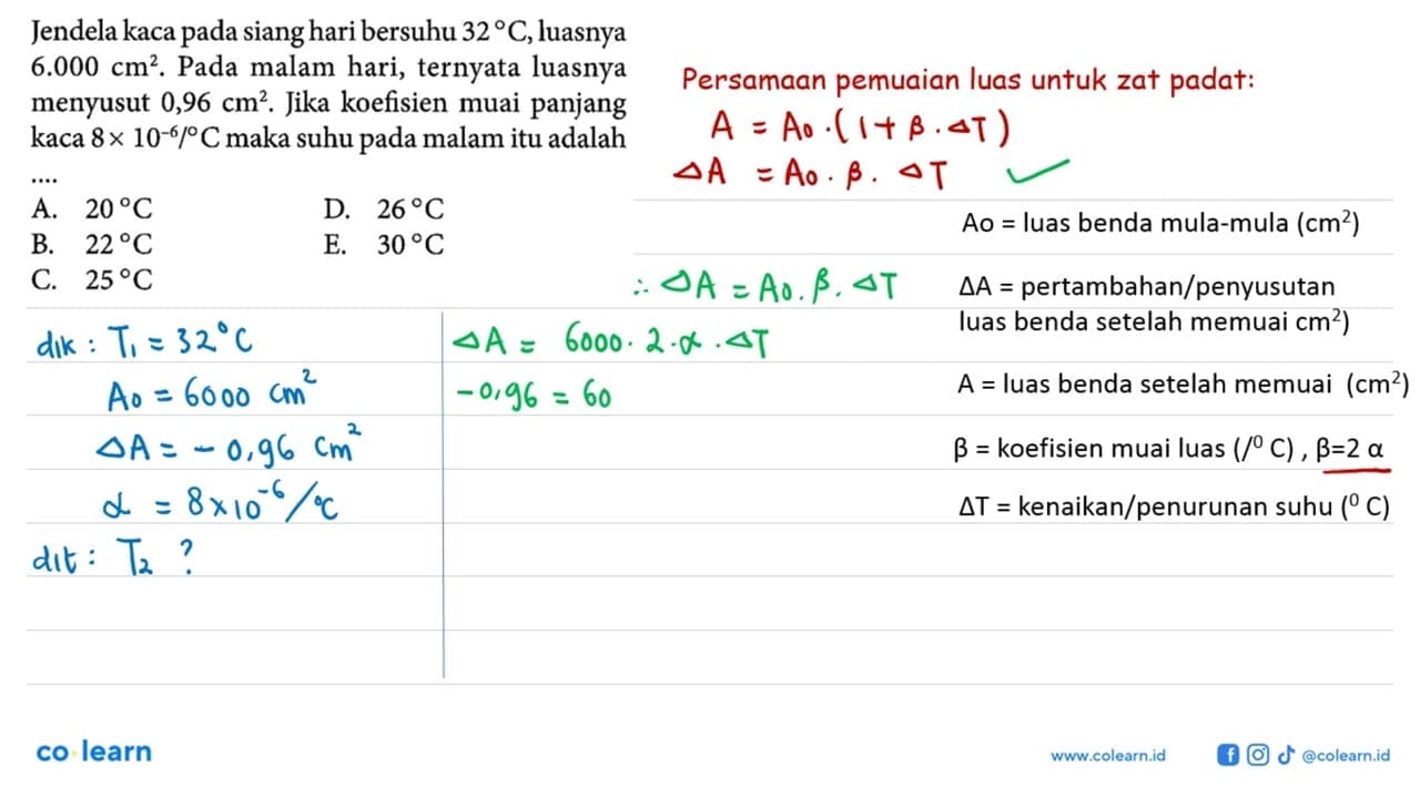 Jendela kaca pada siang hari bersuhu 32 C, luasnya 6.000