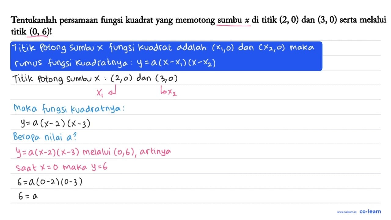 Tentukanlah persamaan fungsi kuadrat yang memotong sumbu x